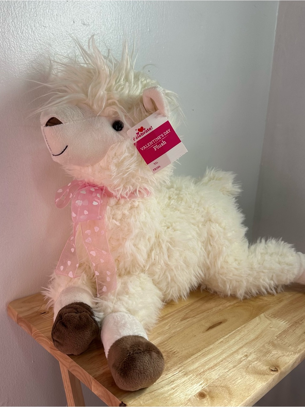 NEW with tags • Celebrate It Cream Plush Llama with Pink Polka Dot Bow - Picture 2 of 16